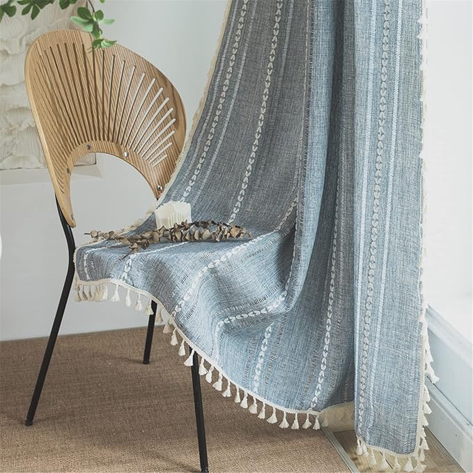 Sutuo Home Denim Blue Boho Curtains 84 Inches Long by SutuoHome