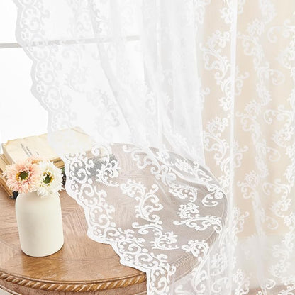 White Lace Curtains 80 Inches Long 2 Panels Paisley Pattern Victorian Lace by FOLKSIDEHomeDecoration