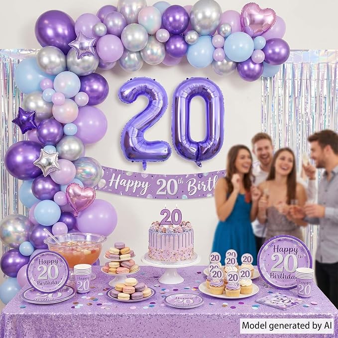 Purple Number 20 Balloon 40 Inch, Large Lavender Foil Mylar Number 20 Balloons - Image 7