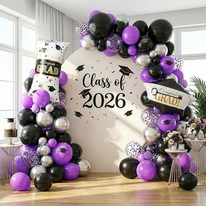 Purple Silver Black Graduation Balloons, - Image 6