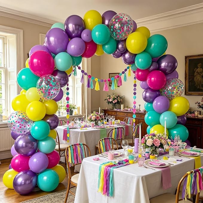Pink Blue Purple Balloons 12 Inches 60 Pcs Hot Pink Metallic Purple Yellow - Image 4