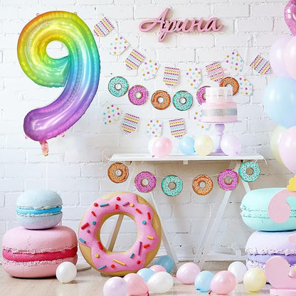 40 Inch Rainbow Number Balloon 9, Large Number Foil Balloons Mylar - Image 4
