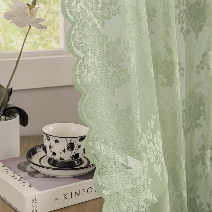 Kotile Sage Green Lace Curtains - Image 4