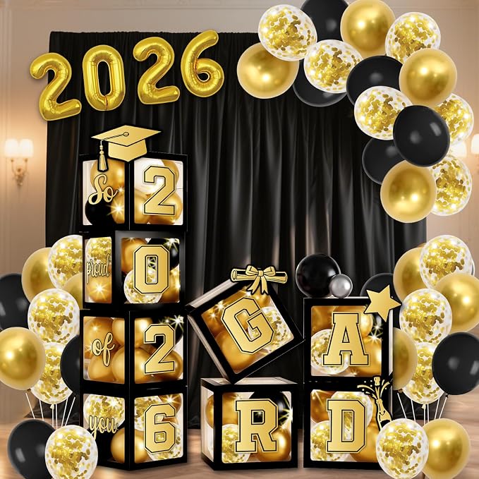 2026 Graduation Balloon Boxes Decorations – Clear Balloon Box Stack - Image 4