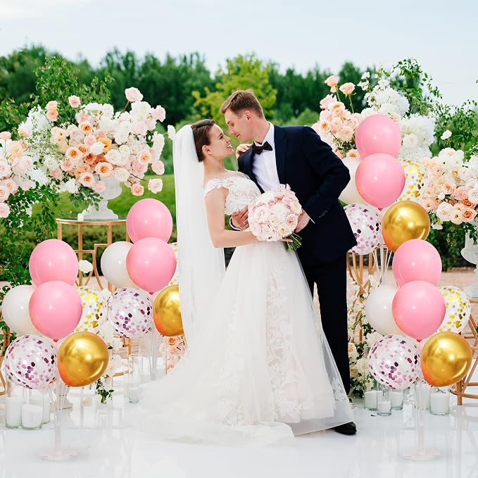 4 Sets Pink Gold Confetti Balloons Centerpieces - Image 4