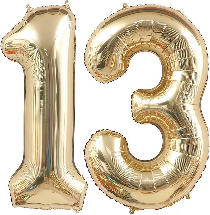 Champagne Gold 13 Balloon, 40 Inch Light Gold Number 13 Balloon Big Foil Mylar by BBPOOL