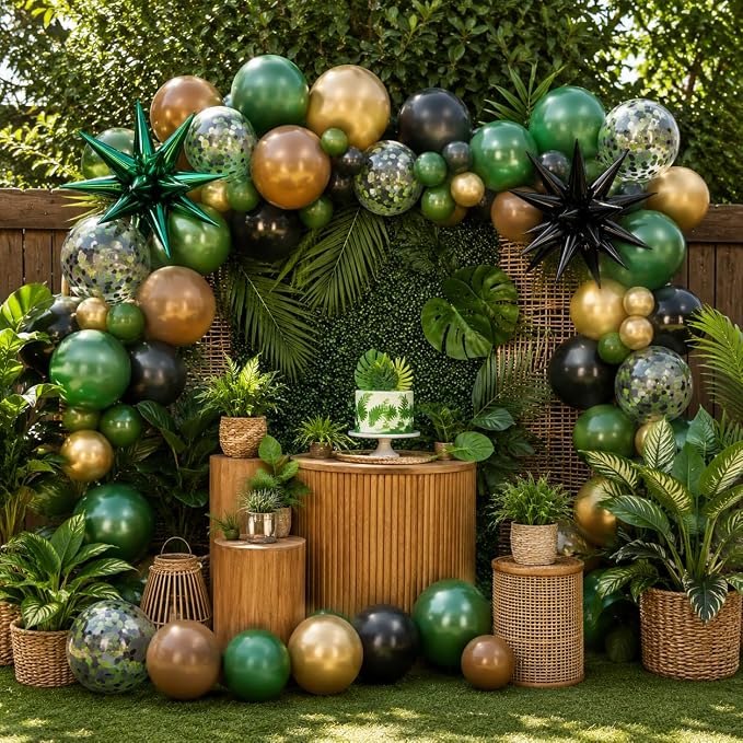 Green and Brown Balloons, 12 Inch Dark Green Black Metallic Green Gold Balloon - Image 8