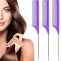 Leinuosen 3 Packs Rat Tail Comb Steel Pin Rat Tail Carbon Fiber Heat Resistant Teasing Combs with Stainless Steel Pintail ()