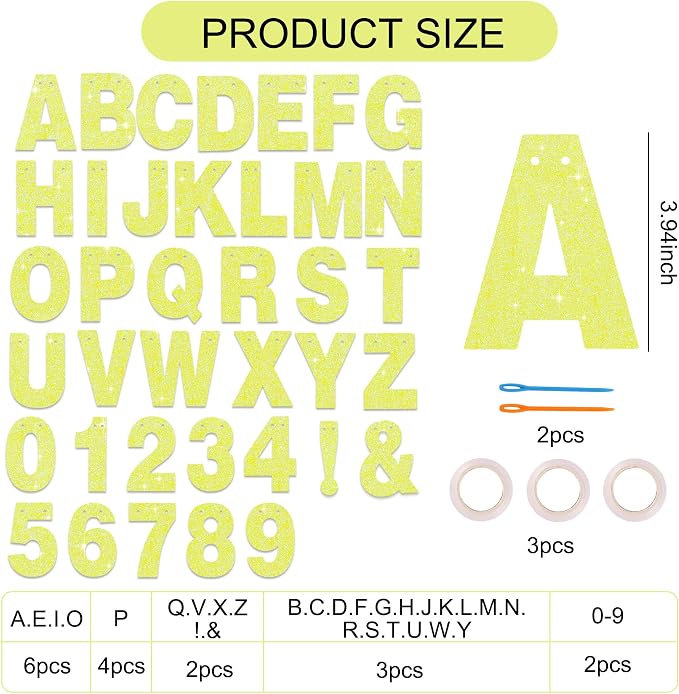 BEISHIDA Glitter Yellow 116 PCS A-Z DIY Letter Custom Banner Party Decor | 111 - Image 3