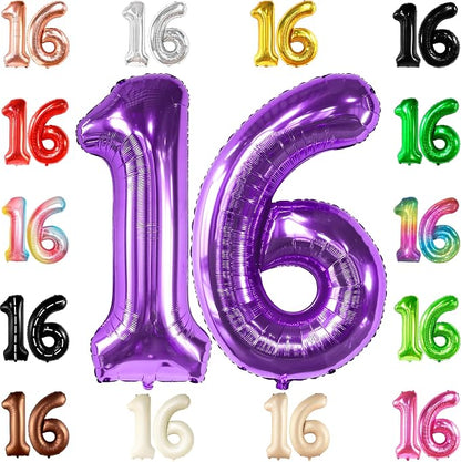 KatchOn Purple 16 Balloons Number 40 Inch | Mylar 16 Balloon Numbers Purple by KatchOn