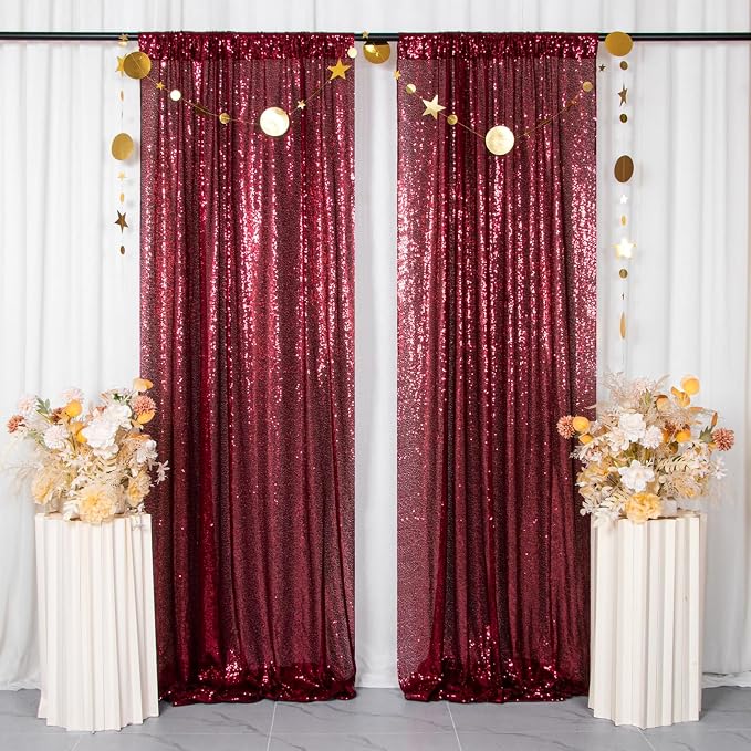 ShinyBeauty Sequin Backdrop 2 Panels 4x7ft Burgundy - Image 5