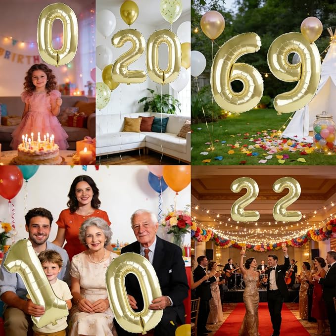 40 Inch Number 69 Balloons for 69th Birthday Party Decorations, 0-100 Champagne - Image 7