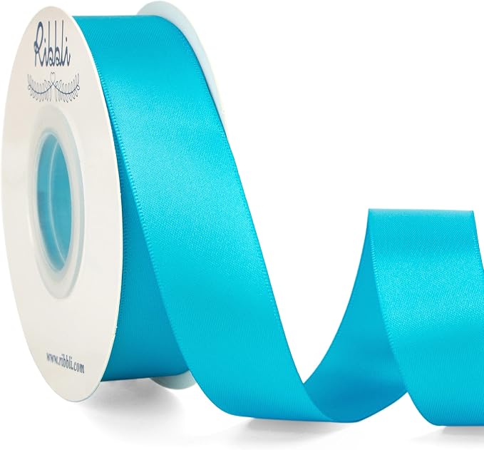 Ribbli Turquoise Blue Double Faced Satin Ribbon, 1” x Continuous 25 Yards by Ribbli