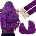 GOO GOO Tape in Hair Extensions Human Hair, Purple, 16inch 25g 10pcs, Colored Tape ins Human Hair Extensions, Silky&Soft Invisible Tape Ins, Hair Highlighted for Party
