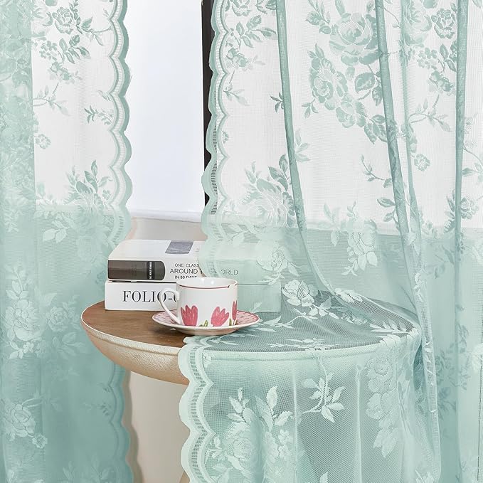 Aqua Lace Curtains 72 Inch Length 2 Panels - Image 3