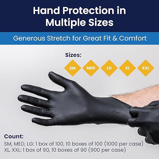 Adenna Dark Light Bulk Disposable Nitrile Gloves – 9 Mil, Heavy Duty Work Rubber Glove with Textured Grip, Non-Latex & Powder Free, Case of 1000, Small, Black