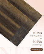 GOO GOO Invisi Edge Tape in Hair Extensions Human Hair, 2C/4E/6C Brown Sugar Swirl Highlights 10pcs injected with 10pcs classical tape ins, 18inch 50g, Virgin Remy Hair, Natural Look