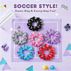 Soccer Hair Scrunchies, 12 Pieces Colorful Football Pattern Hair Ties, Elastic Ponytail Holders, Sports Team Accessories for Girls Women Players Coaches