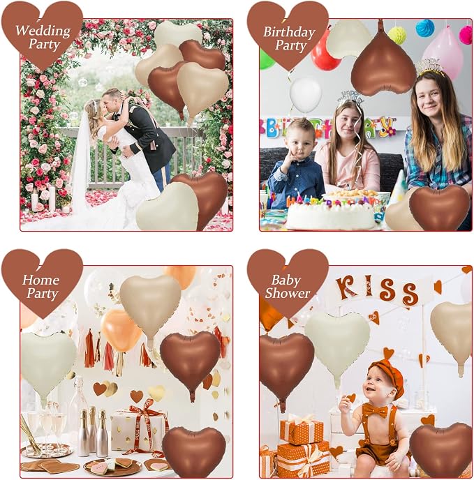 Brown Apricot Heart Balloons, 18inch Nude Neutral Foil Balloons - Image 7