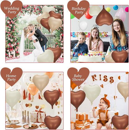 Brown Apricot Heart Balloons, 18inch Nude Neutral Foil Balloons - Image 7