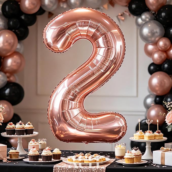 AULE 40 Inch Rose Gold 2 Balloon Number Foil 0-9 Birthday Big Numbers | - Image 2