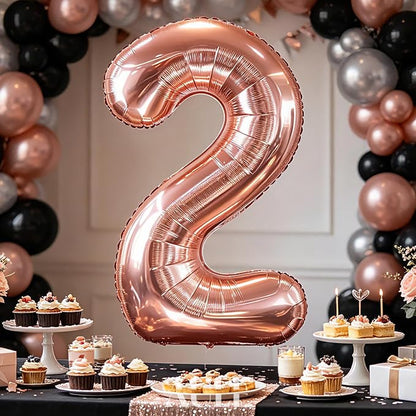 AULE 40 Inch Rose Gold 2 Balloon Number Foil 0-9 Birthday Big Numbers | - Image 2