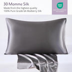 Mulberry Park 30 Momme Silk Pillowcase - Grade 6A Charmeuse Weave for Hair and Skin - Luxury Night Sleep - 1 Pc Gunmetal (Standard 20'' x 36'')