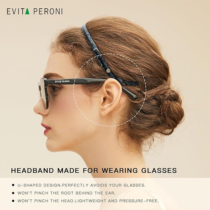 EVITA PERONI Hair Band, Designed for Eyewear, No Pressure, No Headache, Comfortable Headbands for Women, Fashion Thin Headbands Non Slip, Dark Blue, 1 Count