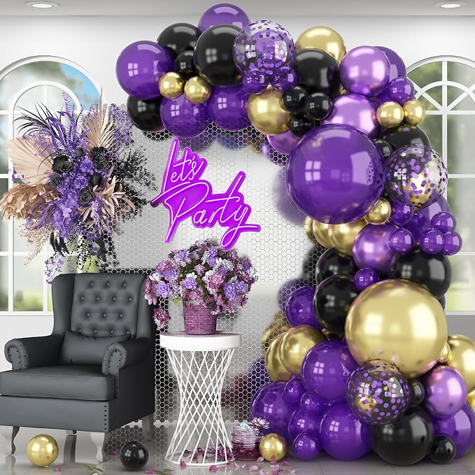 HILAVO Purple Black and Gold Balloon Arch Kit Graduation Balloon Garland Dark by HILAVO