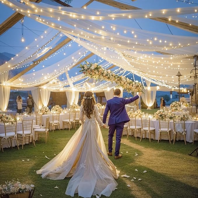 6 Panels Ivory Ceiling Drapes - Image 6
