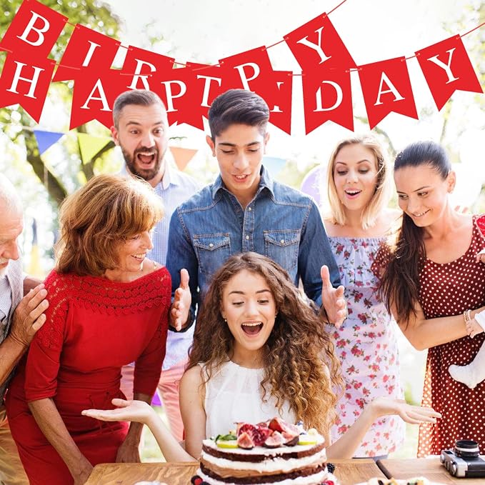 Hooqict Red Happy Birthday Banner Sign - Image 4