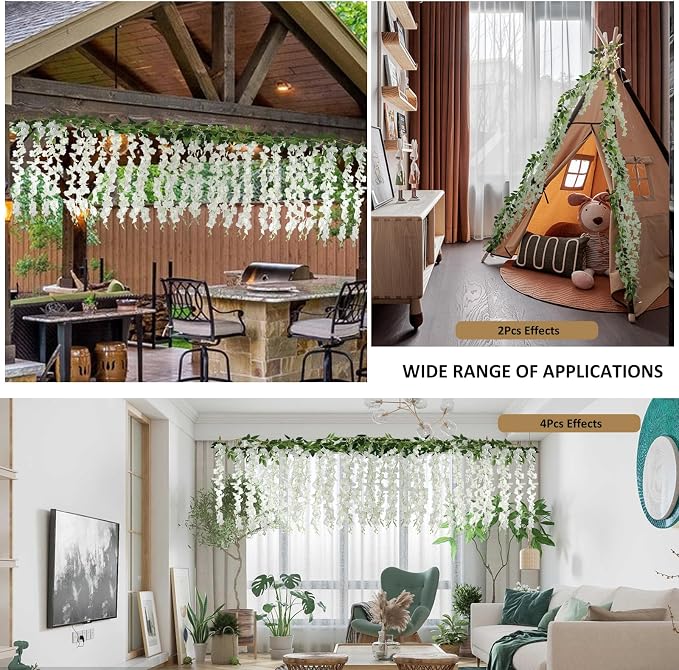 ZINHO 60 Branches Wisteria Hanging Flowers, Artificial White Wisteria Flowers - Image 6