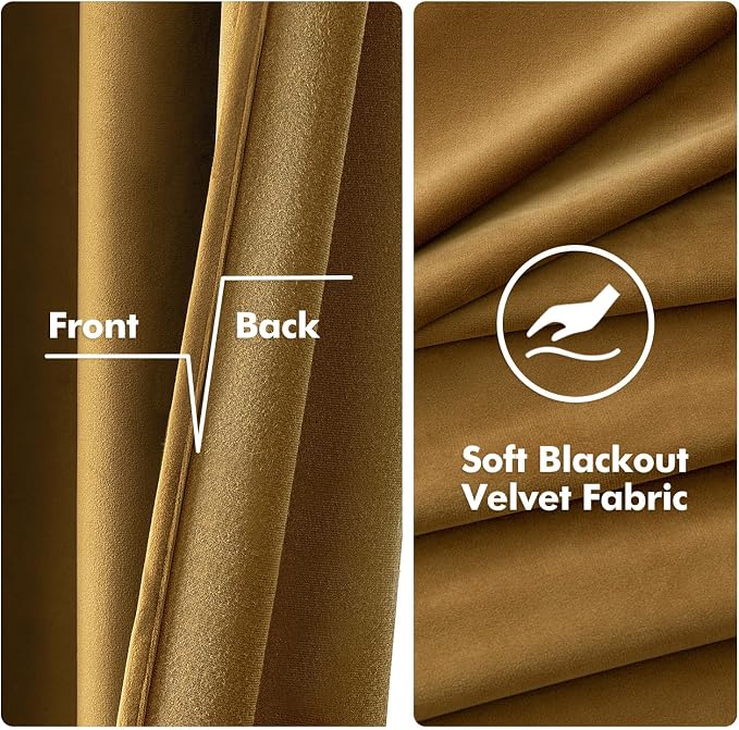 MIULEE Velvet Curtains Gold 52 x 108 Inch Length Set of 2 | Extra Long Grommet - Image 3