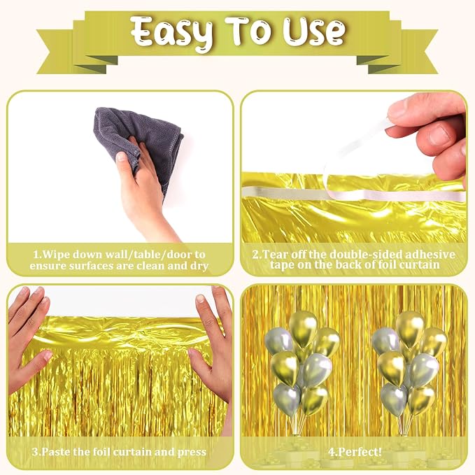 Voircoloria Gold Foil Fringe Backdrop Curtains, Birthday Party Decorations - Image 3