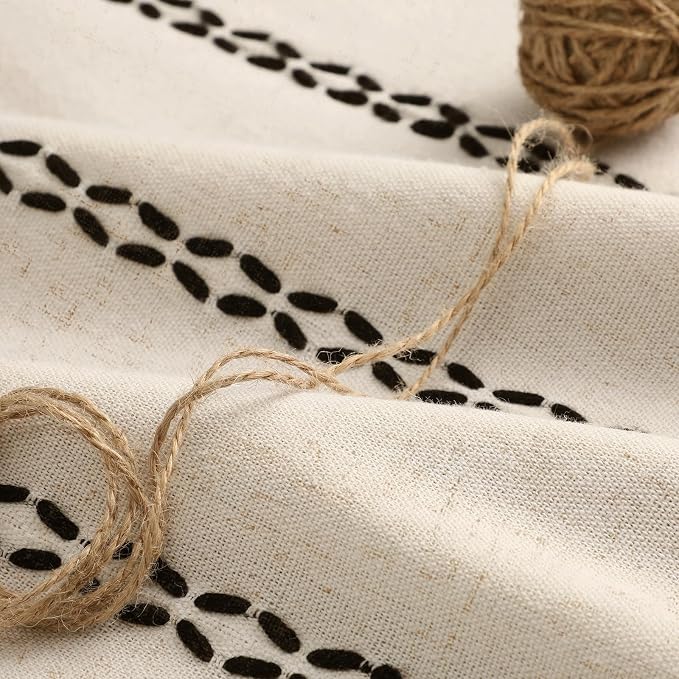 Beige 100% Boho Blackout Curtains 96 Inch 2 Panels - Image 4