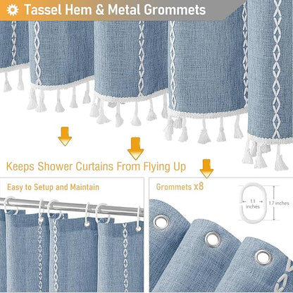 48 x 72 Boho Farmhouse Linen Heavy Duty Cloth Shower Curtain Set, 330GSM Linen - Image 5
