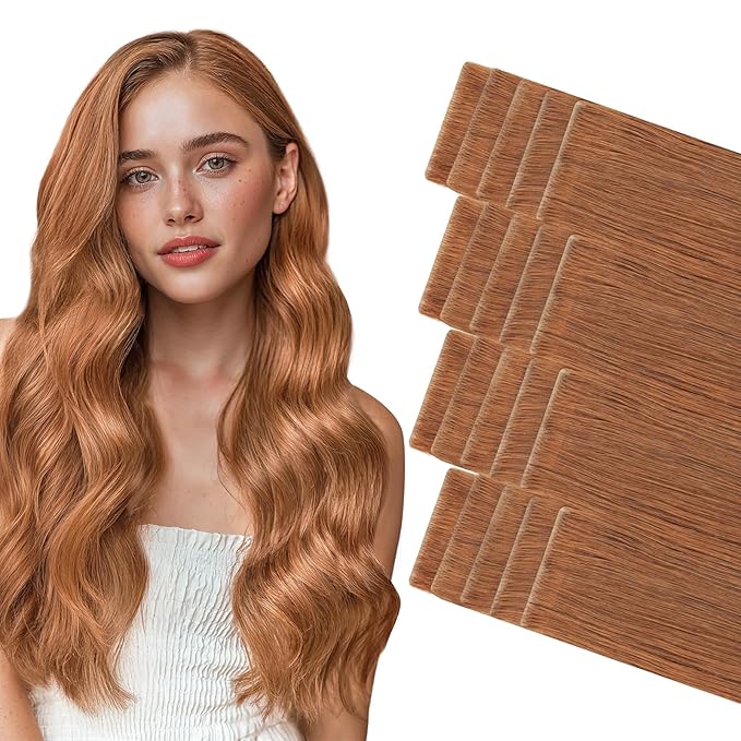 GOO GOO Invisi Edge Tape in Hair Extensions Human Hair, 330 Cinnamon Terra Copper, 20pcs 14inch 50g, Virgin Remy Hair, Seamless Injected Tape, Natural Look