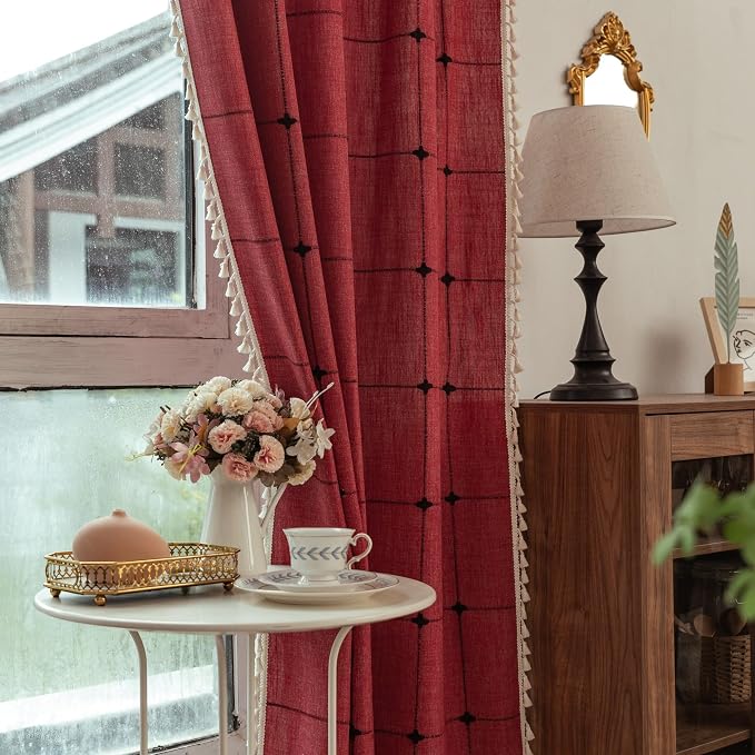 Sutuo Home Boho Curtains for Bedroom 96 Inch Length, Semi Blackout Checkered - Image 2