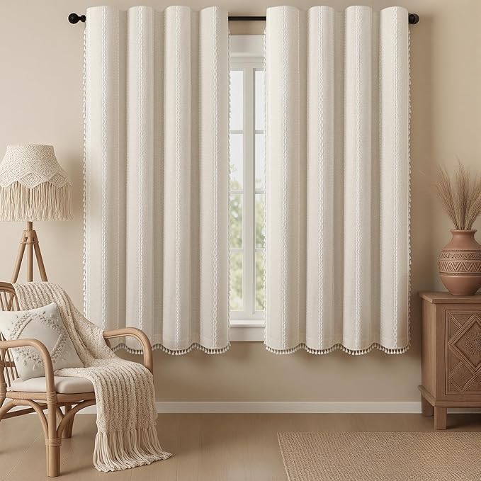 Cream 100% Boho Blackout Curtains 63 Inch 2 Panels by Unknown