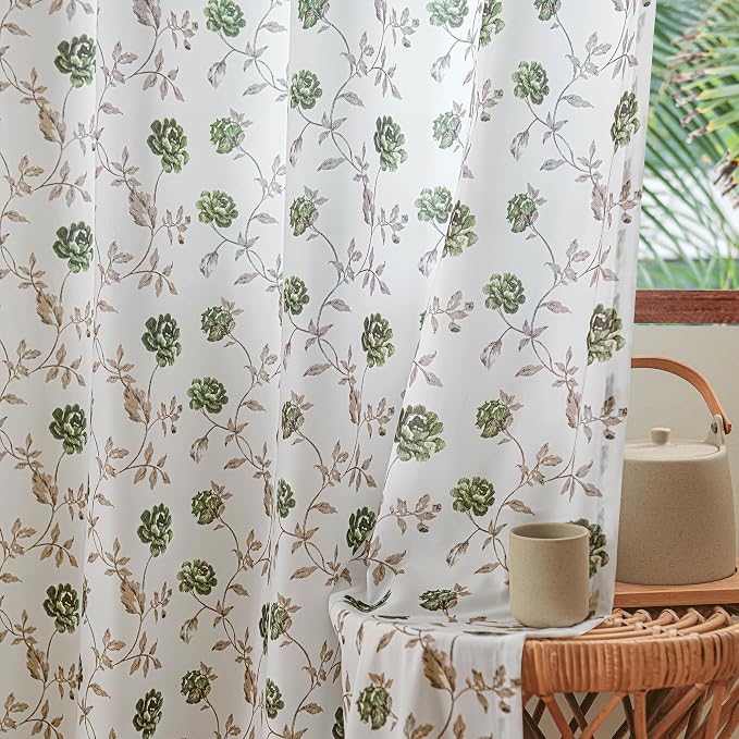 Beauoop Floral Sheer Curtains 72 Inches Long 2 Panels by Beauoop