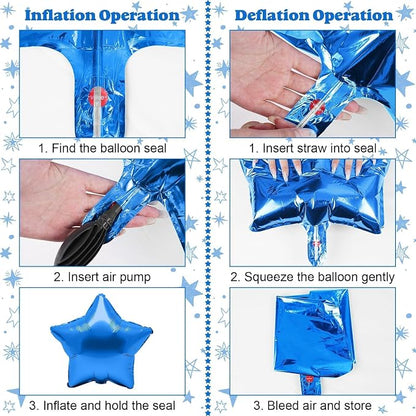 14pcs Blue Silver Star Balloons, Mixed Star Foil Balloon, 22Inch Explosion - Image 8
