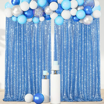 Baby Blue Glitter Sequin Backdrop Curtains 2 Pcs 5FTx10FT Baby Shower Party - Image 5