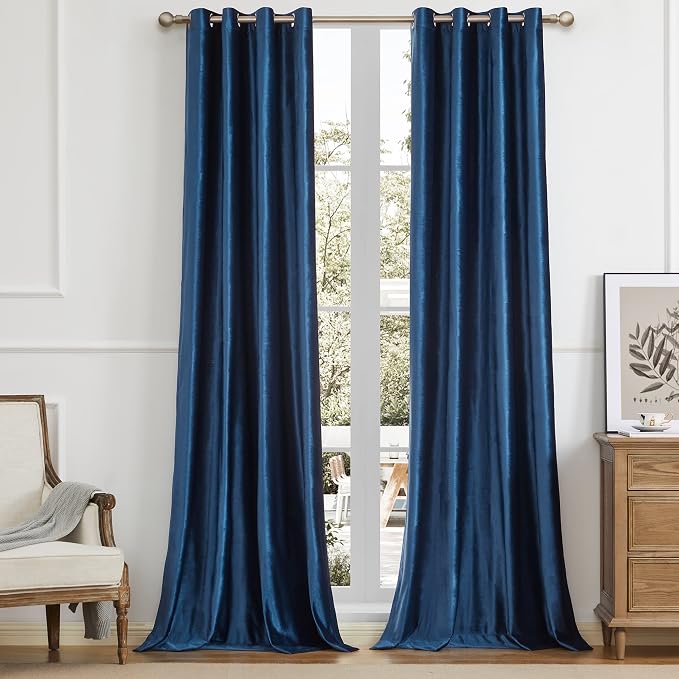 BULBUL Velvet Navy Blue Blackout Curtains 120 inch Length by ModernShinyVelvetCurtains