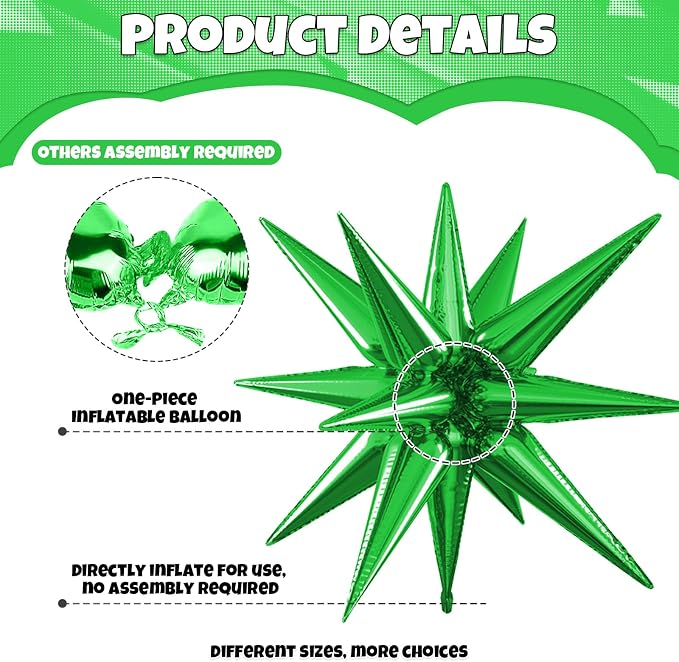 Red Green Star Balloons, 22/27 Inch Red and Green Star Foil Balloons, Cone - Image 3