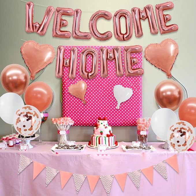 TONIFUL 16 Inch Rose Gold Welcome Home Foil Letter Balloon Banner Decor Kit | - Image 3