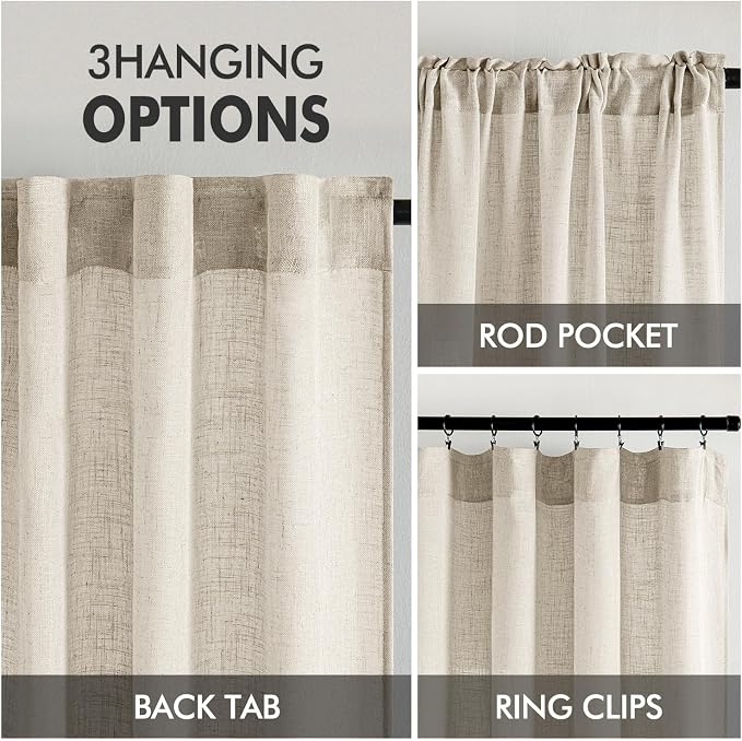MIULEE Cream Linen Curtains 52x54 Inch 2 Panels - Image 3