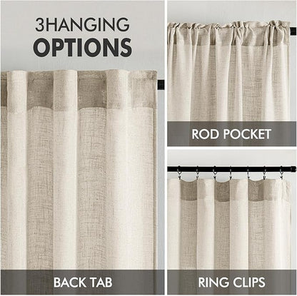 MIULEE Cream Linen Curtains 52x108 Inches Long - Image 3