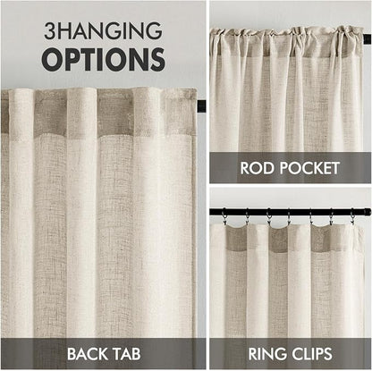 MIULEE Cream Linen Curtains 52x63 Inch 2 Panels - Image 3