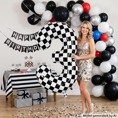 40" Checkered Number 3 Balloon for 3th Race Theme Birthday Party Supplies | 40 - Image 4