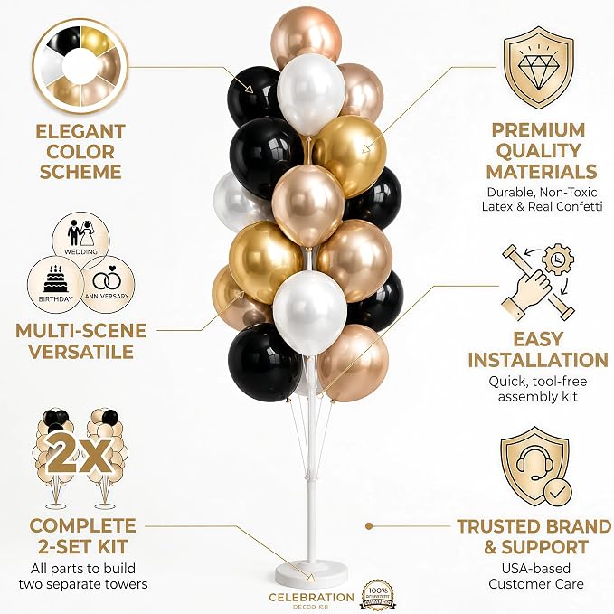 Black Gold Balloon Tower Kit Set of 2 - Image 3